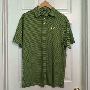 Under Armour Loose Dri-fit Men’s Polo Size Large Green/Navy Performance Material